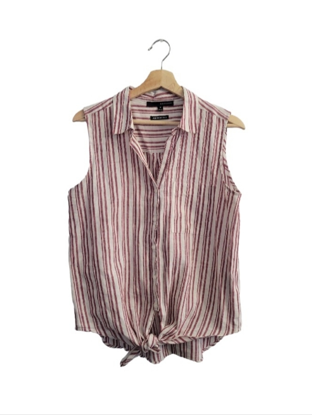 HARVE BENARD Striped Linen Tie Front Top Size M Red/White Coastal Summer